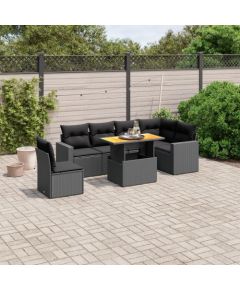 vidaXL 7-cz. zestaw wypoczynkowy do ogrodu, z poduszkami, czarny Dārza mēbeļu komplekti