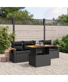 vidaXL 5-cz. zestaw wypoczynkowy do ogrodu, poduszki, czarny rattan PE Dārza mēbeļu komplekti