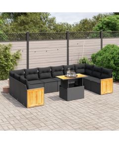 vidaXL 11-cz. zestaw wypoczynkowy do ogrodu, poduszki czarny rattan PE Dārza mēbeļu komplekti