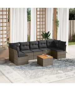 vidaXL 8-cz. zestaw mebli ogrodowych z poduszkami, szary, polirattan Dārza mēbeļu komplekti