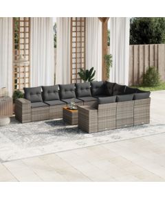 vidaXL 11-cz. zestaw mebli ogrodowych z poduszkami, szary rattan PE Dārza mēbeļu komplekti