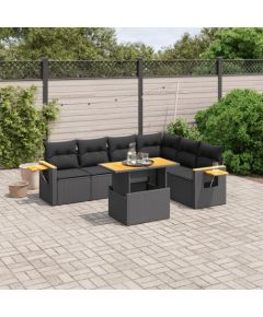 vidaXL 7-cz. zestaw wypoczynkowy do ogrodu, z poduszkami, czarny Dārza mēbeļu komplekti