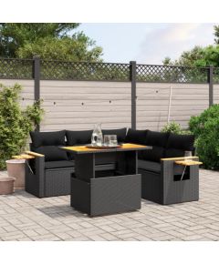 vidaXL 6-cz. zestaw mebli ogrodowych z poduszkami, czarny polirattan Dārza mēbeļu komplekti