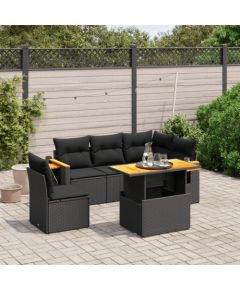 vidaXL 6-cz. zestaw mebli ogrodowych z poduszkami, czarny polirattan Dārza mēbeļu komplekti