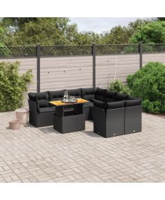 vidaXL 9-cz. zestaw wypoczynkowy do ogrodu, z poduszkami, czarny Dārza mēbeļu komplekti