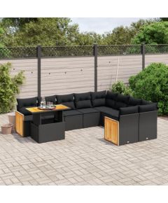 vidaXL 10-cz. zestaw wypoczynkowy do ogrodu, poduszki czarny rattan PE Dārza mēbeļu komplekti
