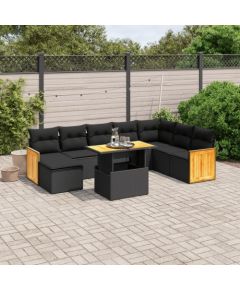 vidaXL 9-cz. zestaw wypoczynkowy do ogrodu, z poduszkami, czarny Dārza mēbeļu komplekti