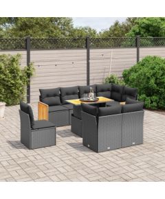 vidaXL 9-cz. zestaw wypoczynkowy do ogrodu, z poduszkami, czarny Dārza mēbeļu komplekti