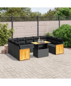 vidaXL 10-cz. zestaw wypoczynkowy do ogrodu, poduszki czarny rattan PE Dārza mēbeļu komplekti