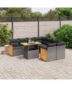 vidaXL 9-cz. zestaw wypoczynkowy do ogrodu, z poduszkami, czarny Dārza mēbeļu komplekti