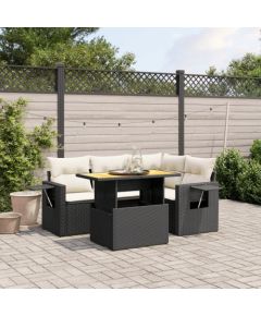 vidaXL 5-cz. zestaw wypoczynkowy do ogrodu, poduszki, czarny rattan PE Dārza mēbeļu komplekti