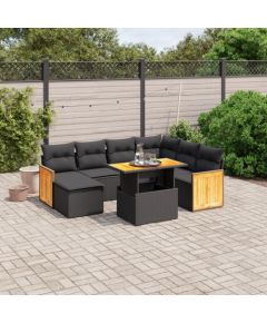 vidaXL 8-cz. zestaw wypoczynkowy do ogrodu, z poduszkami, czarny Dārza mēbeļu komplekti