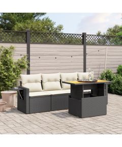 vidaXL 5-cz. zestaw wypoczynkowy do ogrodu, poduszki, czarny rattan PE Dārza mēbeļu komplekti