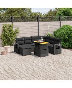 vidaXL 8-cz. zestaw wypoczynkowy do ogrodu, z poduszkami, czarny Dārza mēbeļu komplekti