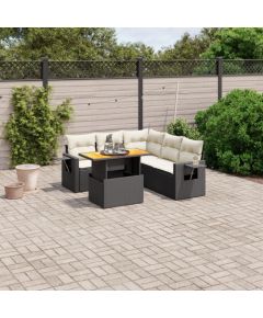 vidaXL 6-cz. zestaw mebli ogrodowych z poduszkami, czarny polirattan Dārza mēbeļu komplekti