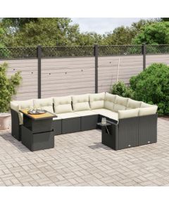 vidaXL 10-cz. zestaw wypoczynkowy do ogrodu, poduszki czarny rattan PE Dārza mēbeļu komplekti