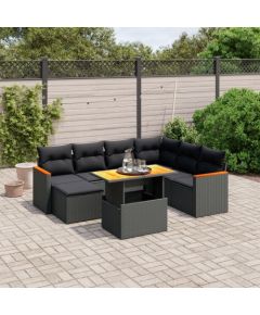 vidaXL 8-cz. zestaw wypoczynkowy do ogrodu, z poduszkami, czarny Dārza mēbeļu komplekti