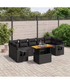 vidaXL 8-cz. zestaw wypoczynkowy do ogrodu, z poduszkami, czarny Dārza mēbeļu komplekti