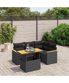 vidaXL 5-cz. zestaw wypoczynkowy do ogrodu, poduszki, czarny rattan PE Dārza mēbeļu komplekti