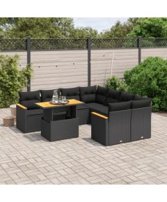 vidaXL 9-cz. zestaw wypoczynkowy do ogrodu, z poduszkami, czarny Dārza mēbeļu komplekti