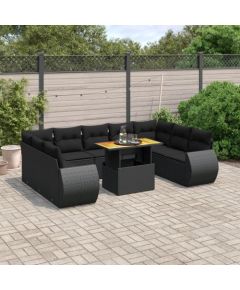 vidaXL 10-cz. zestaw wypoczynkowy do ogrodu, poduszki czarny rattan PE Dārza mēbeļu komplekti