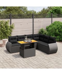 vidaXL 7-cz. zestaw wypoczynkowy do ogrodu, z poduszkami, czarny Dārza mēbeļu komplekti