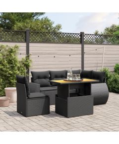 vidaXL 6-cz. zestaw mebli ogrodowych z poduszkami, czarny polirattan Dārza mēbeļu komplekti