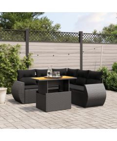 vidaXL 6-cz. zestaw mebli ogrodowych z poduszkami, czarny polirattan Dārza mēbeļu komplekti