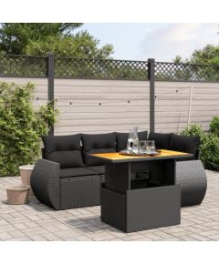 vidaXL 5-cz. zestaw wypoczynkowy do ogrodu, poduszki, czarny rattan PE Dārza mēbeļu komplekti