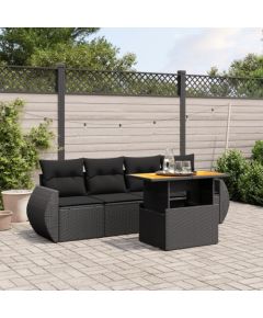 vidaXL 5-cz. zestaw wypoczynkowy do ogrodu, poduszki, czarny rattan PE Dārza mēbeļu komplekti