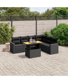 vidaXL 7-cz. zestaw wypoczynkowy do ogrodu, z poduszkami, czarny Dārza mēbeļu komplekti