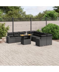 vidaXL 11-cz. zestaw wypoczynkowy do ogrodu, poduszki czarny rattan PE Dārza mēbeļu komplekti