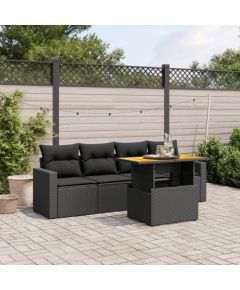 vidaXL 5-cz. zestaw wypoczynkowy do ogrodu, poduszki, czarny rattan PE Dārza mēbeļu komplekti