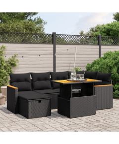 vidaXL 7-cz. zestaw wypoczynkowy do ogrodu, z poduszkami, czarny Dārza mēbeļu komplekti