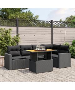 vidaXL 6-cz. zestaw mebli ogrodowych z poduszkami, czarny polirattan Dārza mēbeļu komplekti