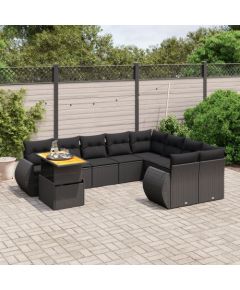 vidaXL 10-cz. zestaw wypoczynkowy do ogrodu, poduszki czarny rattan PE Dārza mēbeļu komplekti