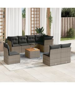 vidaXL 9-cz. zestaw mebli ogrodowych z poduszkami, szary, polirattan Dārza mēbeļu komplekti