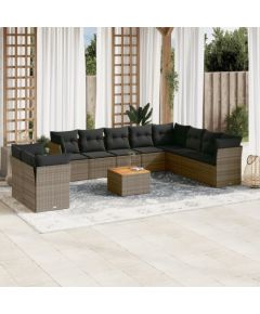 vidaXL 11-cz. zestaw mebli ogrodowych z poduszkami, szary rattan PE Dārza mēbeļu komplekti