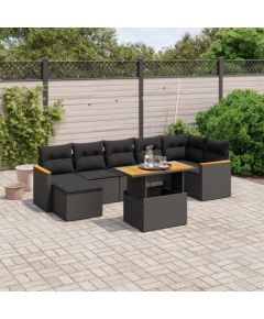 vidaXL 8-cz. zestaw wypoczynkowy do ogrodu, z poduszkami, czarny Dārza mēbeļu komplekti