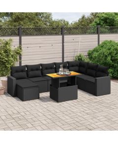 vidaXL 9-cz. zestaw wypoczynkowy do ogrodu, z poduszkami, czarny Dārza mēbeļu komplekti