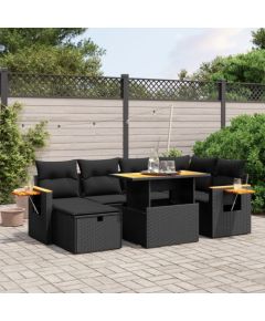 vidaXL 7-cz. zestaw wypoczynkowy do ogrodu, z poduszkami, czarny Dārza mēbeļu komplekti
