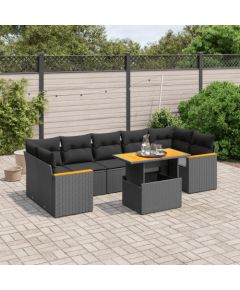 vidaXL 8-cz. zestaw wypoczynkowy do ogrodu, z poduszkami, czarny Dārza mēbeļu komplekti