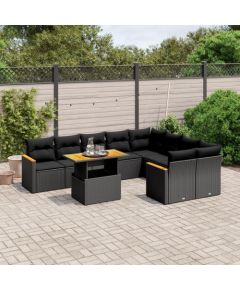 vidaXL 10-cz. zestaw wypoczynkowy do ogrodu, poduszki czarny rattan PE Dārza mēbeļu komplekti