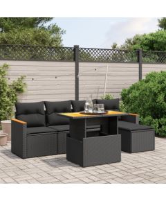 vidaXL 6-cz. zestaw mebli ogrodowych z poduszkami, czarny polirattan Dārza mēbeļu komplekti