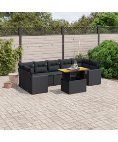 vidaXL 8-cz. zestaw wypoczynkowy do ogrodu, z poduszkami, czarny Dārza mēbeļu komplekti