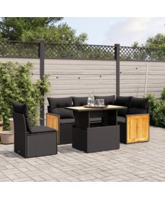 vidaXL 6-cz. zestaw mebli ogrodowych z poduszkami, czarny polirattan Dārza mēbeļu komplekti