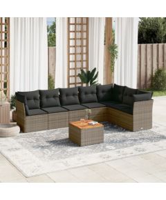 vidaXL 8-cz. zestaw mebli ogrodowych z poduszkami, szary, polirattan Dārza mēbeļu komplekti