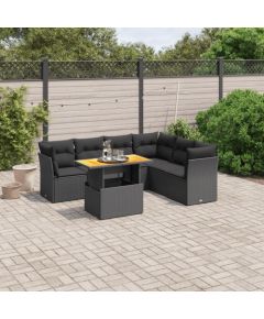 vidaXL 7-cz. zestaw wypoczynkowy do ogrodu, z poduszkami, czarny Dārza mēbeļu komplekti