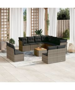 vidaXL 12-cz. zestaw mebli ogrodowych z poduszkami, szary, polirattan Dārza mēbeļu komplekti