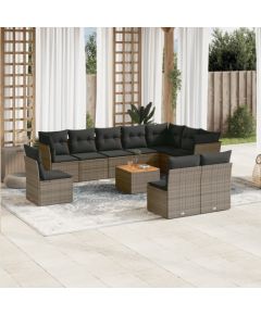 vidaXL 11-cz. zestaw mebli ogrodowych z poduszkami, szary rattan PE Dārza mēbeļu komplekti